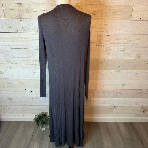 Free People FP Beach Long Ribbed Duster Cardigan Long Grey Large - Picture 9 of 12